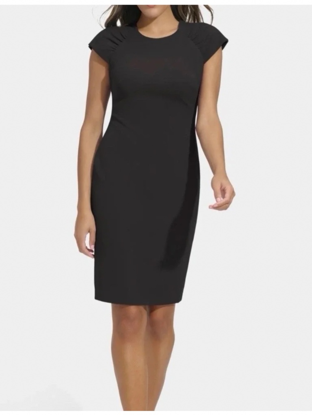 Calvin Klein Ruched Shoulder Short Sleeve Sheath Dress
